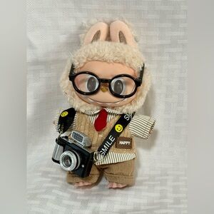 Labubu Outfit with Camera — Beige, Cream, Red Accents